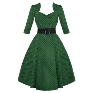 Hell Bunny Vixen Green Polka Dot Dress